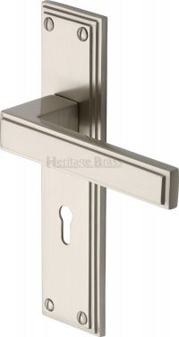Click Here To Enlarge This Photo Of ATL5700-SN Heritage Brass Door Handle Lever Lock Atlantis Design Satin Nickel Finish