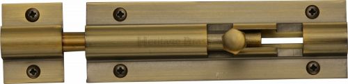 Click Here To Enlarge This Photo Of C1582 4-AT Heritage Brass Door Bolt Straight 4" x 1 ¼" Antique Brass Finish