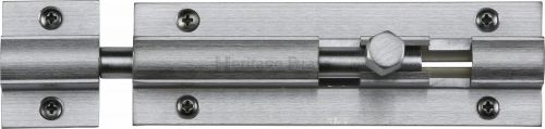 Click Here To Enlarge This Photo Of C1582 4-SC Heritage Brass Door Bolt Straight 4" x 1 ¼" Satin Chrome Finish
