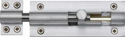 Click Here To Enlarge This Photo Of C1584 4-SC Heritage Brass Door Bolt Straight 4" x 1 ½"" Satin Chrome Finish
