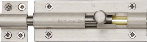 Click Here To Enlarge This Photo Of C1584 4-SN Heritage Brass Door Bolt Straight 4" x 1 ½"" Satin Nickel Finish
