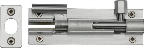Click Here To Enlarge This Photo Of C1592 4-SC Heritage Brass Door Bolt Necked 4" x 1 ¼" Satin Chrome Finish