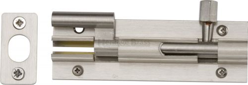 Click Here To Enlarge This Photo Of C1592 4-SN Heritage Brass Door Bolt Necked 4" x 1 ¼" Satin Nickel Finish