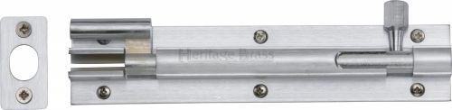 Click Here To Enlarge This Photo Of C1592 6-SC Heritage Brass Door Bolt Necked 6" x 1 ¼" Satin Chrome Finish