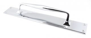 45375 From the Anvil Polished Chrome 425mm Art Deco Pull Handle on Backplate