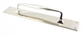 45376 From the Anvil Polished Nickel 425mm Art Deco Pull Handle on Backplate
