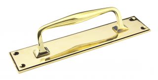45379 From the Anvil Aged Brass 300mm Art Deco Pull Handle on Backplate