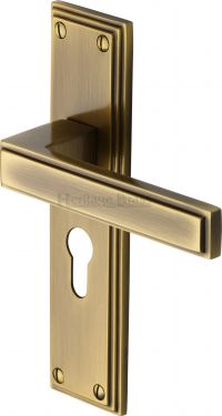 Click Here To Enlarge This Photo Of ATL5748-AT Heritage Brass Door Handle Euro Profile Atlantis Design Antique Brass Finish