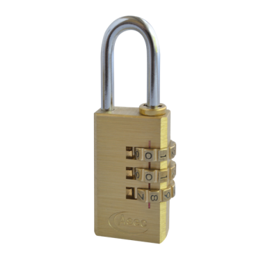 Click Here To Enlarge This Photo Of AS2552 - ASEC Brass Open Shackle 3 Wheel Combination Padlock 20mm