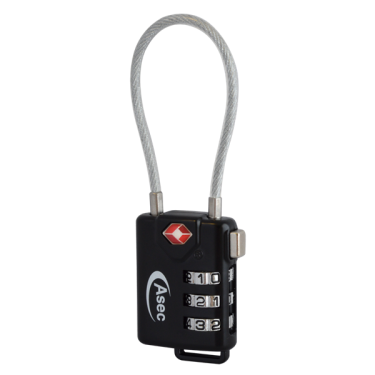 Click Here To Enlarge This Photo Of AS10210 - ASEC TSA Combination Luggage Cable Travel Padlock 3 Wheel