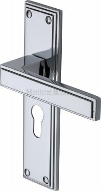 Click Here To Enlarge This Photo Of ATL5748-PC Heritage Brass Door Handle Euro Profile Atlantis Design Polished Chrome Finish