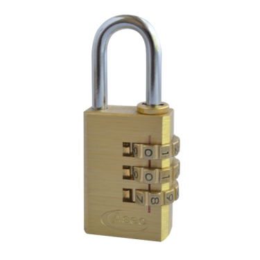 Click Here To Enlarge This Photo Of AS2553 - ASEC Brass Open Shackle 3 Wheel Combination Padlock 30mm