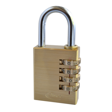 Click Here To Enlarge This Photo Of AS2554 - ASEC Brass Open Shackle 4 Wheel Combination Padlock 40mm