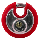 AS10472 - ASEC Coloured Discus Padlock 70mm KD Chrome Plated with Red Bumper