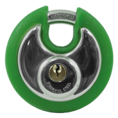 AS10475 - ASEC Coloured Discus Padlock 70mm KD Chrome Plated with Green Bumper