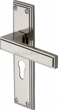 Click Here To Enlarge This Photo Of ATL5748-PNF Heritage Brass Door Handle Euro Profile Atlantis Design Polished Nickel Finish