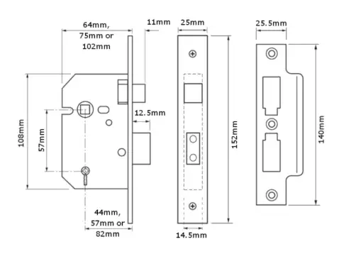 Click Here To Enlarge This Photo Of 3275 - UNION 2226 Mortice Bathroom Lock 64mm Satin Chrome