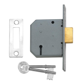 2344 - UNION 2177 3 Lever Deadlock 64mm Satin Chrome Keyed to Differ