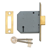 2349 - UNION 2177 3 Lever Deadlock 75mm Polished Brass Keyed to Differ