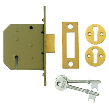 Click Here To Enlarge This Photo Of 1900 - YALE PM322 3 Lever Deadlock 64mm Polished Brass Keyed to Differ