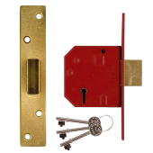 L12463 - UNION 2134E BS 5 Lever Deadlock 67mm Polished Brass Keyed to Differ
