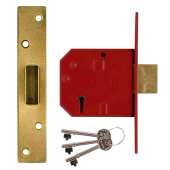 L12465 - UNION 2134E BS 5 Lever Deadlock 80mm Polished Brass Keyed to Differ