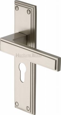 Click Here To Enlarge This Photo Of ATL5748-SN Heritage Brass Door Handle Euro Profile Atlantis Design Satin Nickel Finish