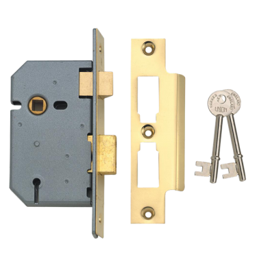 Click Here To Enlarge This Photo Of 2360 - UNION 2277 3 Lever Sashlock 64mm Polished Brass Keyed to Differ