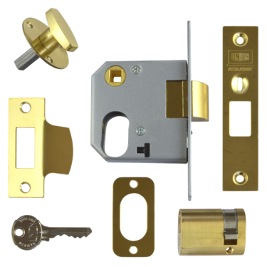 Click Here To Enlarge This Photo Of 4304 - UNION 2332 Oval Nightlatch Case 64mm Polished Brass c/w Oval cylinder and thumbturn