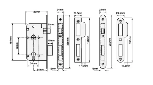 Click Here To Enlarge This Photo Of L14598 - UNION JL2C212R DIN Euro Sashcase 85mm Stainless Steel Radius
