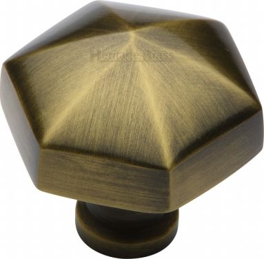 Click Here To Enlarge This Photo Of C2238-AT Heritage Brass Cabinet Knob Classic Hexagon Design 32mm Antique Brass Finish