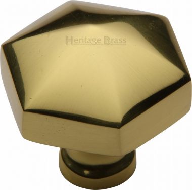 Click Here To Enlarge This Photo Of C2238-PB Heritage Brass Cabinet Knob Classic Hexagon Design 32mm Polished Brass Finish
