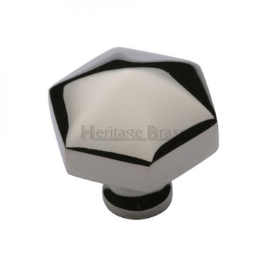 Click Here To Enlarge This Photo Of C2238-PNF Heritage Brass Cabinet Knob Classic Hexagon Design 32mm Polished Nickel Finish