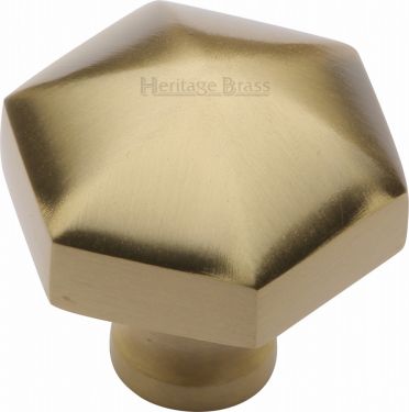Click Here To Enlarge This Photo Of C2238-SB Heritage Brass Cabinet Knob Classic Hexagon Design 32mm Satin Brass Finish