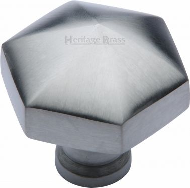 Click Here To Enlarge This Photo Of C2238-SC Heritage Brass Cabinet Knob Classic Hexagon Design 32mm Satin Chrome Finish