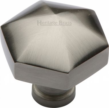 Click Here To Enlarge This Photo Of C2238-SN Heritage Brass Cabinet Knob Classic Hexagon Design 32mm Satin Nickel Finish