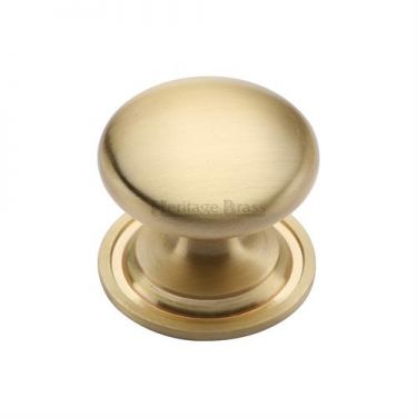 Click Here To Enlarge This Photo Of C2240 25-SB Heritage Brass Cabinet Knob Victorian Round Design with Base 25mm Satin Brass Finish
