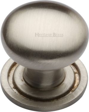 Click Here To Enlarge This Photo Of C2240 25-SN Heritage Brass Cabinet Knob Victorian Round Design with Base 25mm Satin Nickel Finish