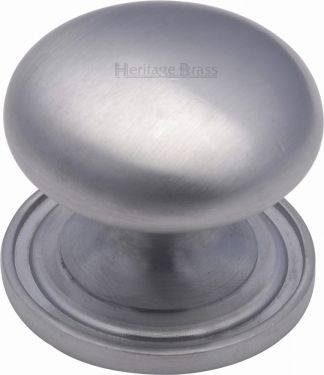 Click Here To Enlarge This Photo Of C2240 32-SC Heritage Brass Cabinet Knob Victorian Round Design with Base 32mm Satin Chrome Finish