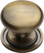 C2240 38-AT Heritage Brass Cabinet Knob Victorian Round Design with Base 38mm Antique Brass Finish
