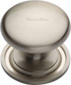 C2240 38-SN Heritage Brass Cabinet Knob Victorian Round Design with Base 38mm Satin Nickel Finish