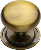 C2240 48-AT Heritage Brass Cabinet Knob Victorian Round Design with Base 48mm Antique Brass Finish