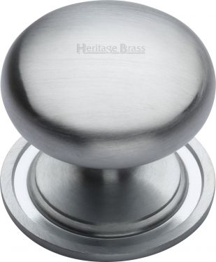 Click Here To Enlarge This Photo Of C2240 48-SC Heritage Brass Cabinet Knob Victorian Round Design with Base 48mm Satin Chrome Finish