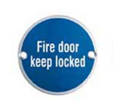 Click Here To Enlarge This Photo Of SEX1015BSS - Carlisle Brass Eurospec 'Fire Door Keep Locked' Sign 76mm Bright Stainless Steel