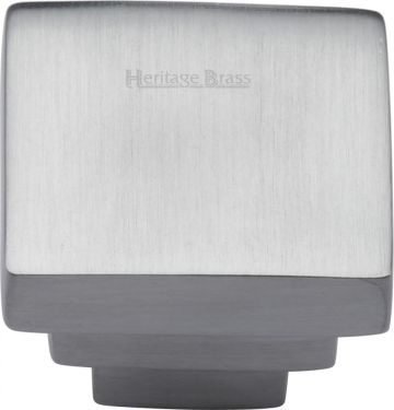 Click Here To Enlarge This Photo Of C3672 32-SC Heritage Brass Cabinet Knob Square Stepped Design 32mm Satin Chrome Finish