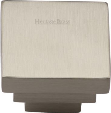 Click Here To Enlarge This Photo Of C3672 32-SN Heritage Brass Cabinet Knob Square Stepped Design 32mm Satin Nickel Finish