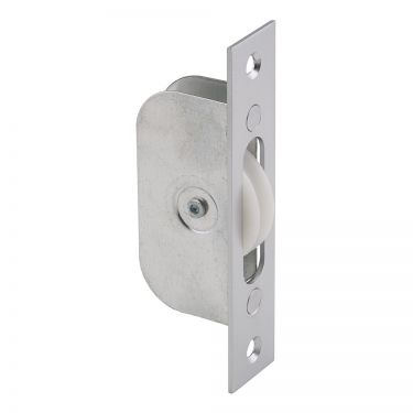 Click Here To Enlarge This Photo Of AQ92SC - Carlisle Brass Sash Window Axle Pulley (Square Satin Chrome Forend With Nylon Wheel) 117 x 25mm