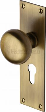 Click Here To Enlarge This Photo Of BAL8548-AT Heritage Brass Mortice Knob on Euro Profile Plate Balmoral Design Antique Brass Finish
