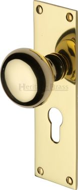 Click Here To Enlarge This Photo Of BAL8548-PB Heritage Brass Mortice Knob on Euro Profile Plate Balmoral Design Polished Brass Finish