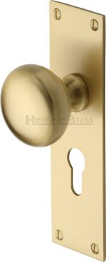 Click Here To Enlarge This Photo Of BAL8548-SB Heritage Brass Mortice Knob on Euro Profile Plate Balmoral Design Satin Brass Finish